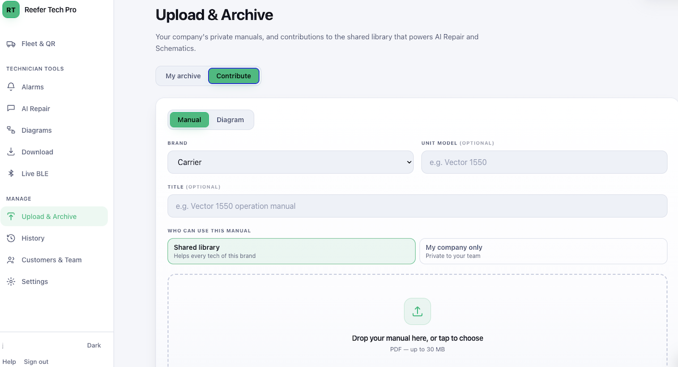 Company archive in Reefer Tech Pro